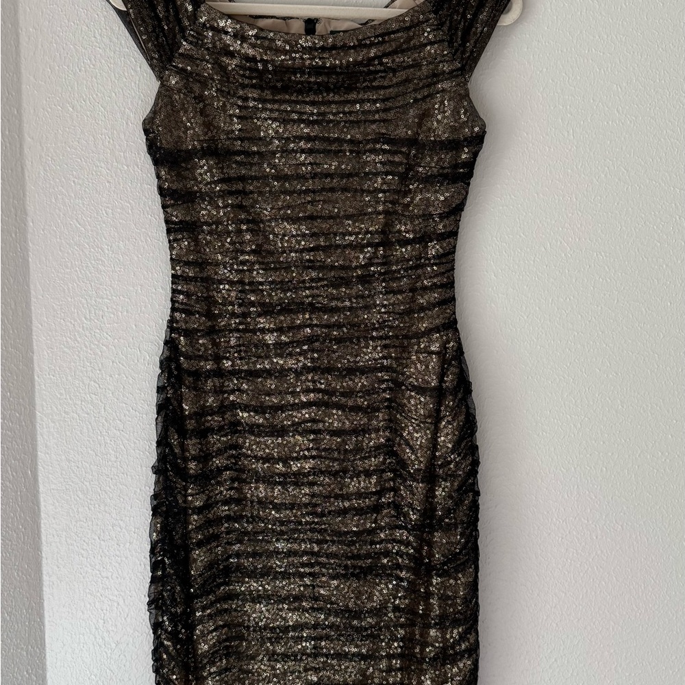 Elegant Black and Gold Sequin Ralph Lauren Evening Dress